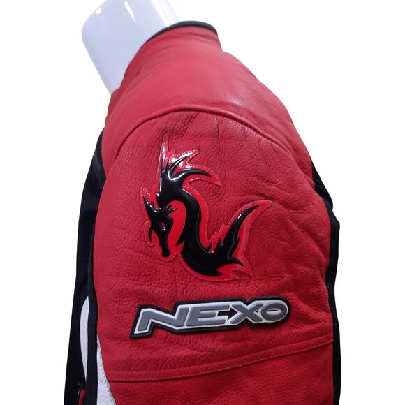 Y2K Leather Racing Motorcycle Jacket Armored Mens Size M Red Black White Nexo - Picture 5 of 15